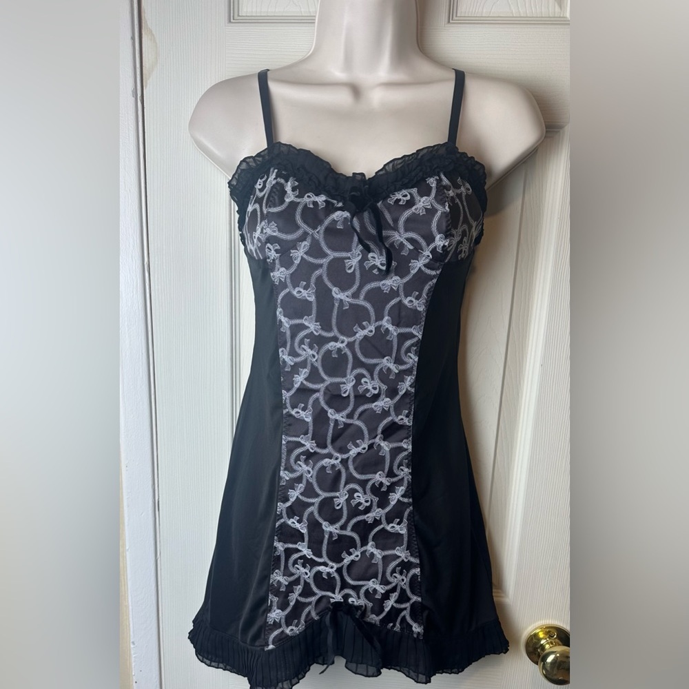Black babydoll lingerie Lace-Accent Slip Dress - Women Intimates Small